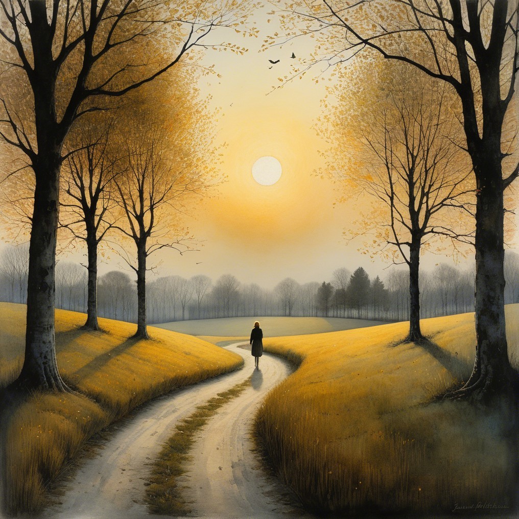 Autumn Landscape with Winding Path and Trees