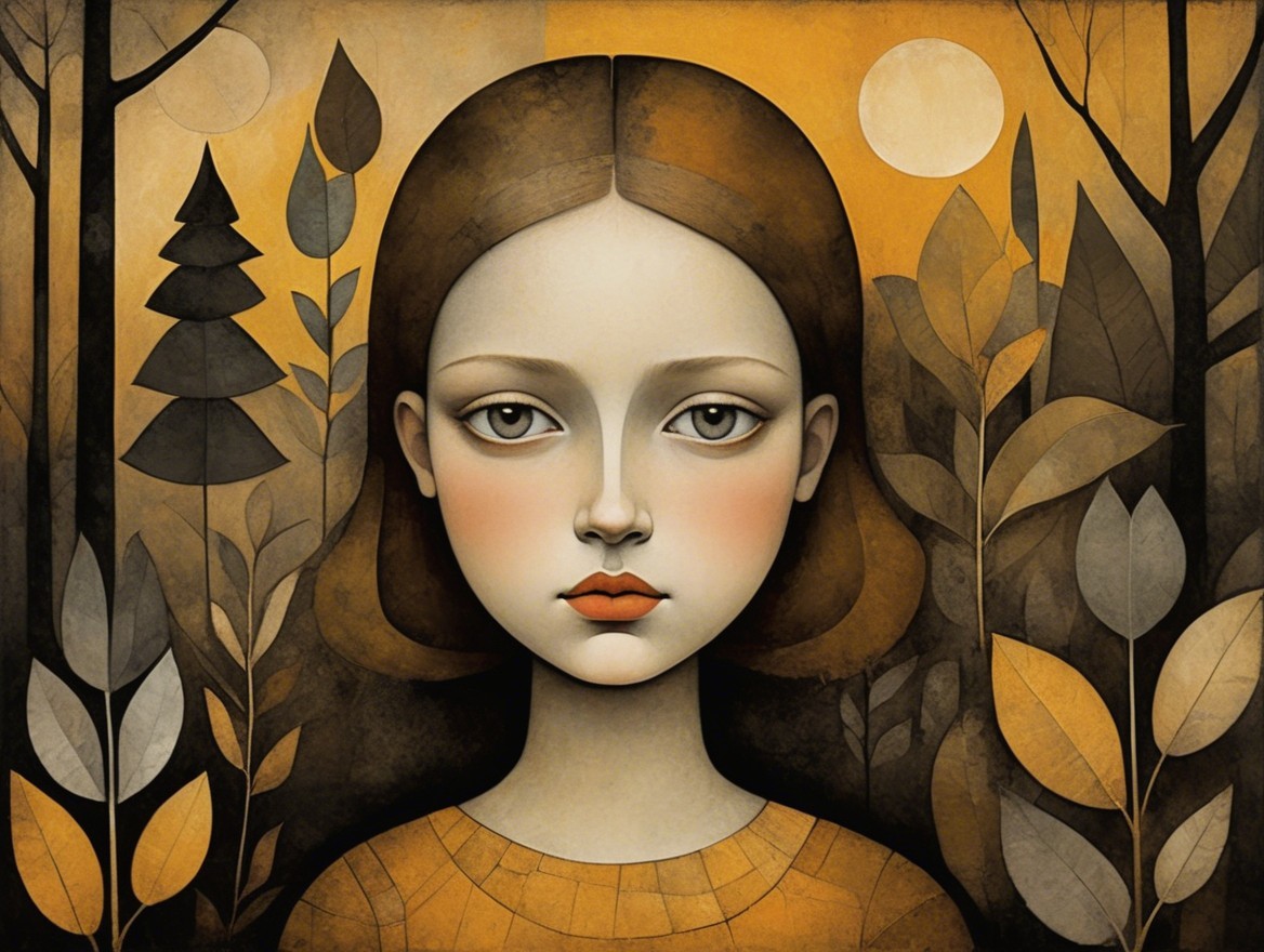 Stylized Portrait of a Young Girl with Gray Eyes