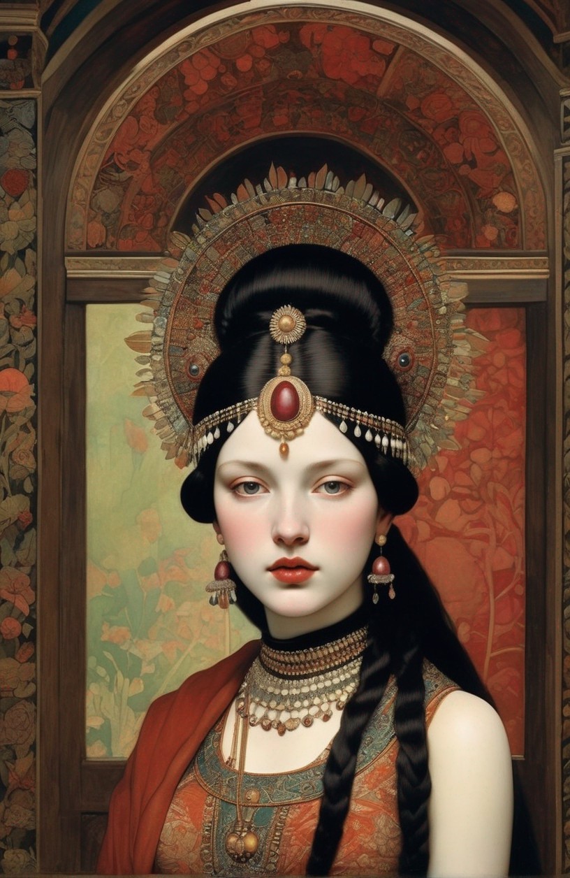 Portrait of a Young Woman in Traditional Attire