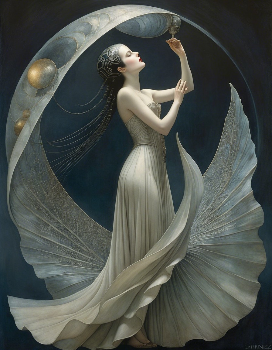 Ethereal figure in cosmic backdrop with lantern