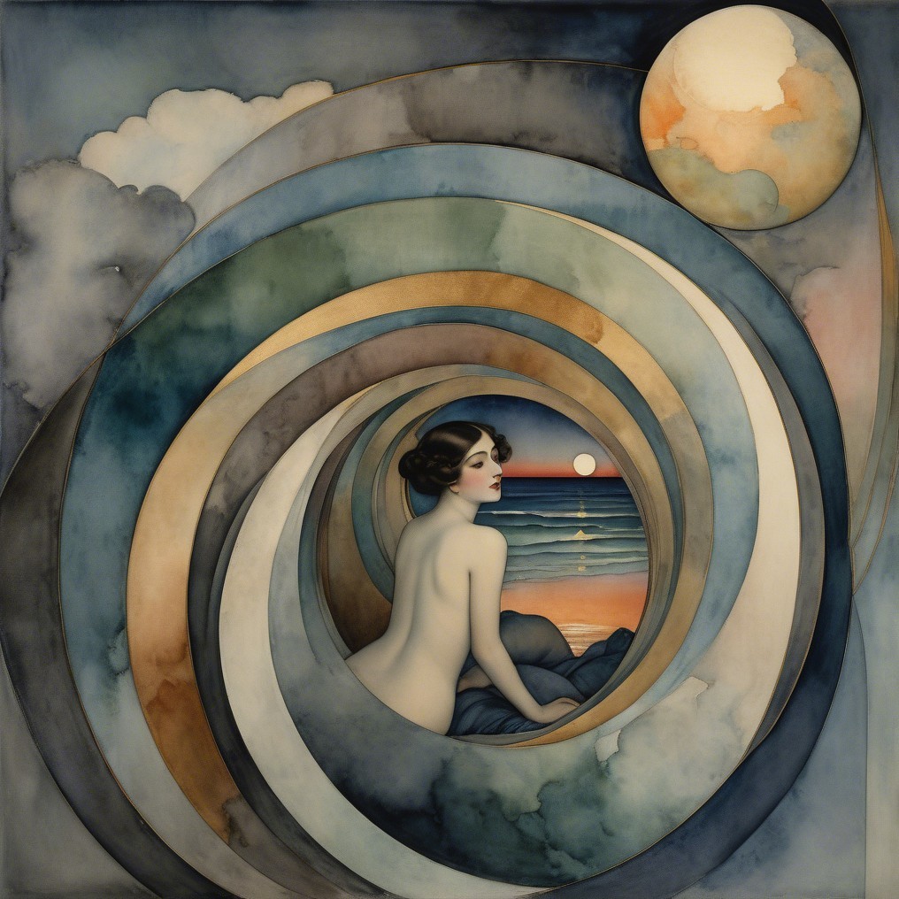 Ethereal Scene of a Woman Amidst Coastal Sunset