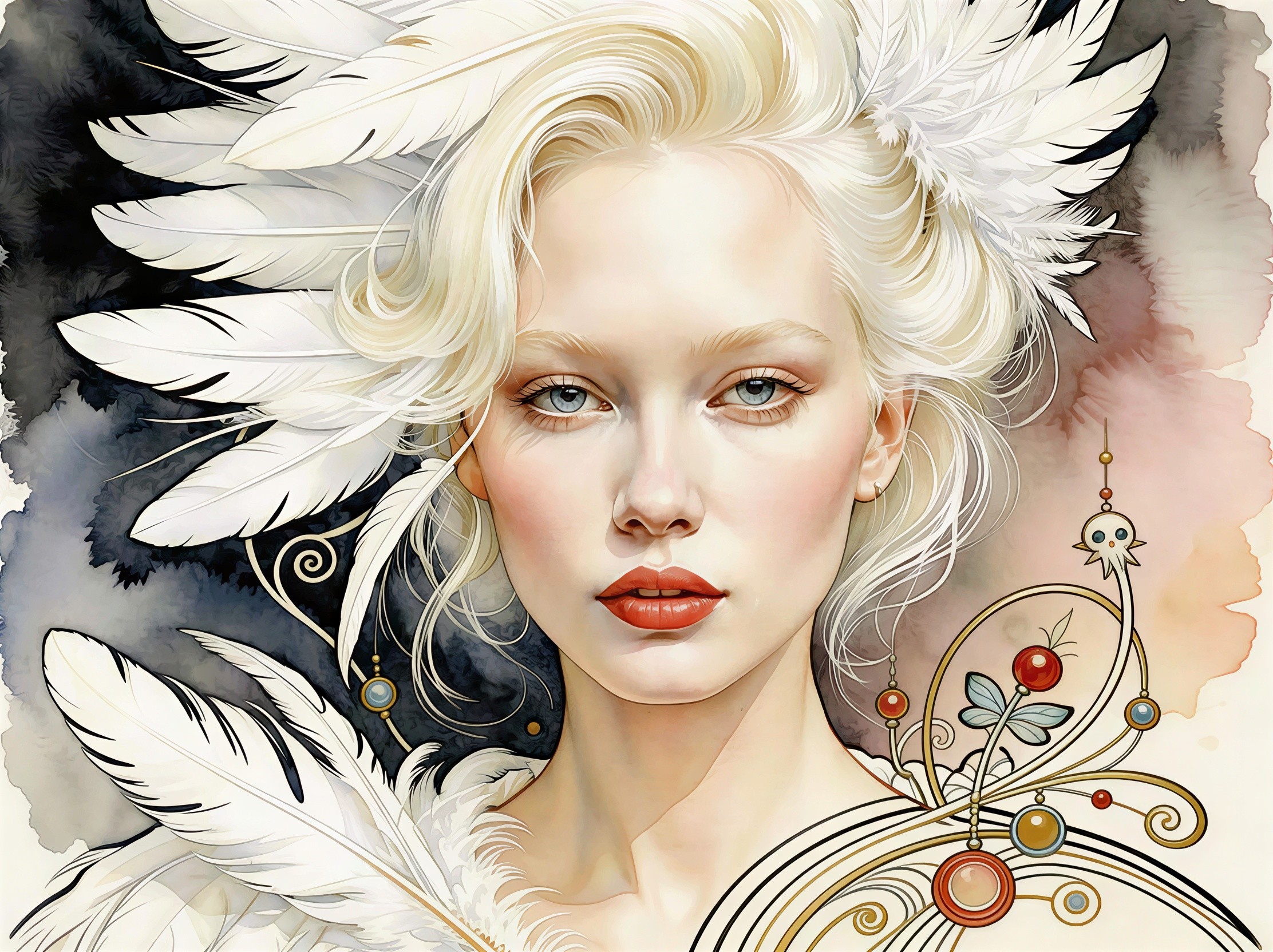 Digital painting of a woman with platinum blonde hair