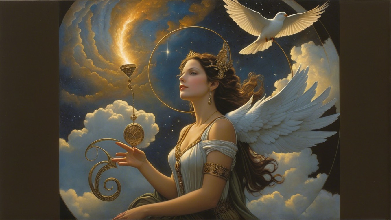 Woman with Angel Wings in Celestial Setting