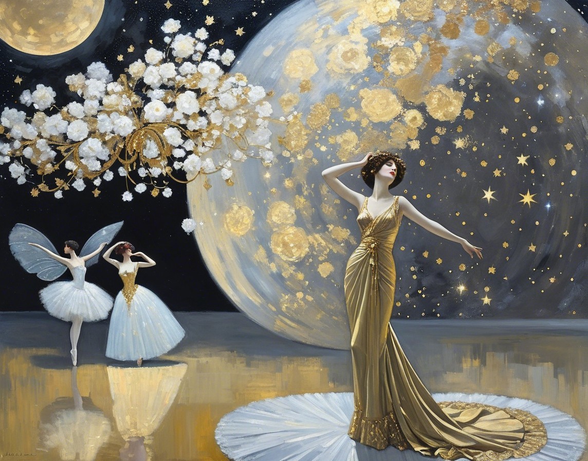 Celestial Scene with Dancers and Golden Gown
