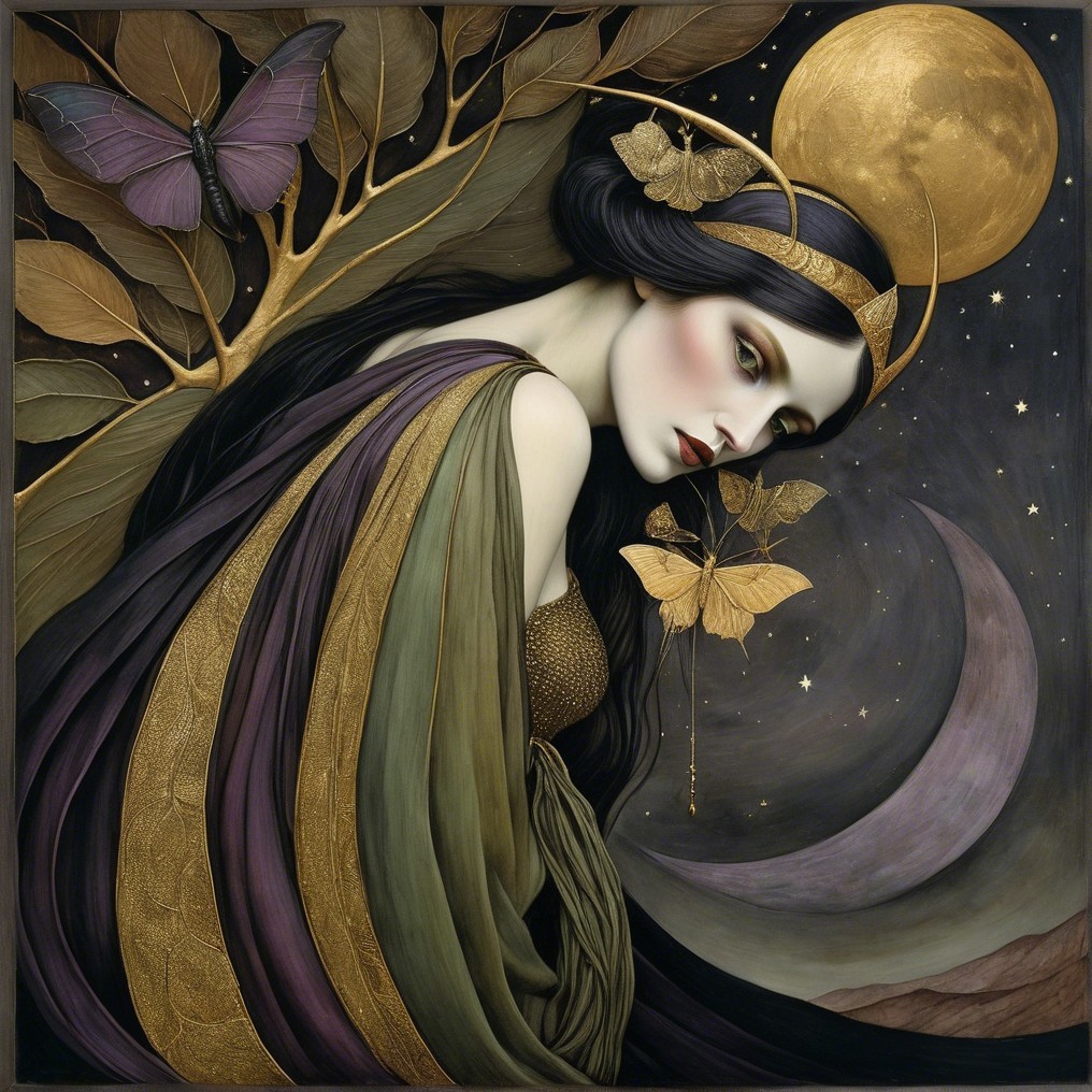 Mystical Woman Surrounded by Celestial Elements
