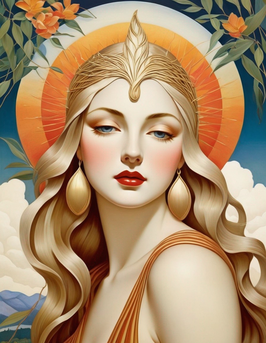 Serene Woman with Blonde Hair and Golden Headpiece
