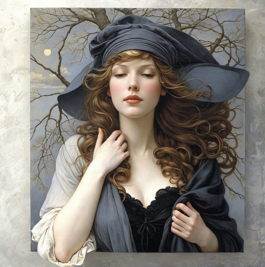 Young Woman in Lace Top with Serene Expression