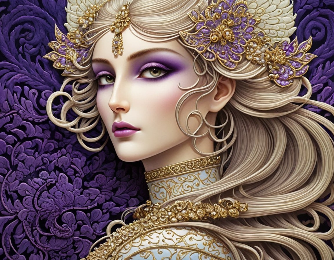 Illustrated Portrait of a Woman with Blonde Hair and Jewelry