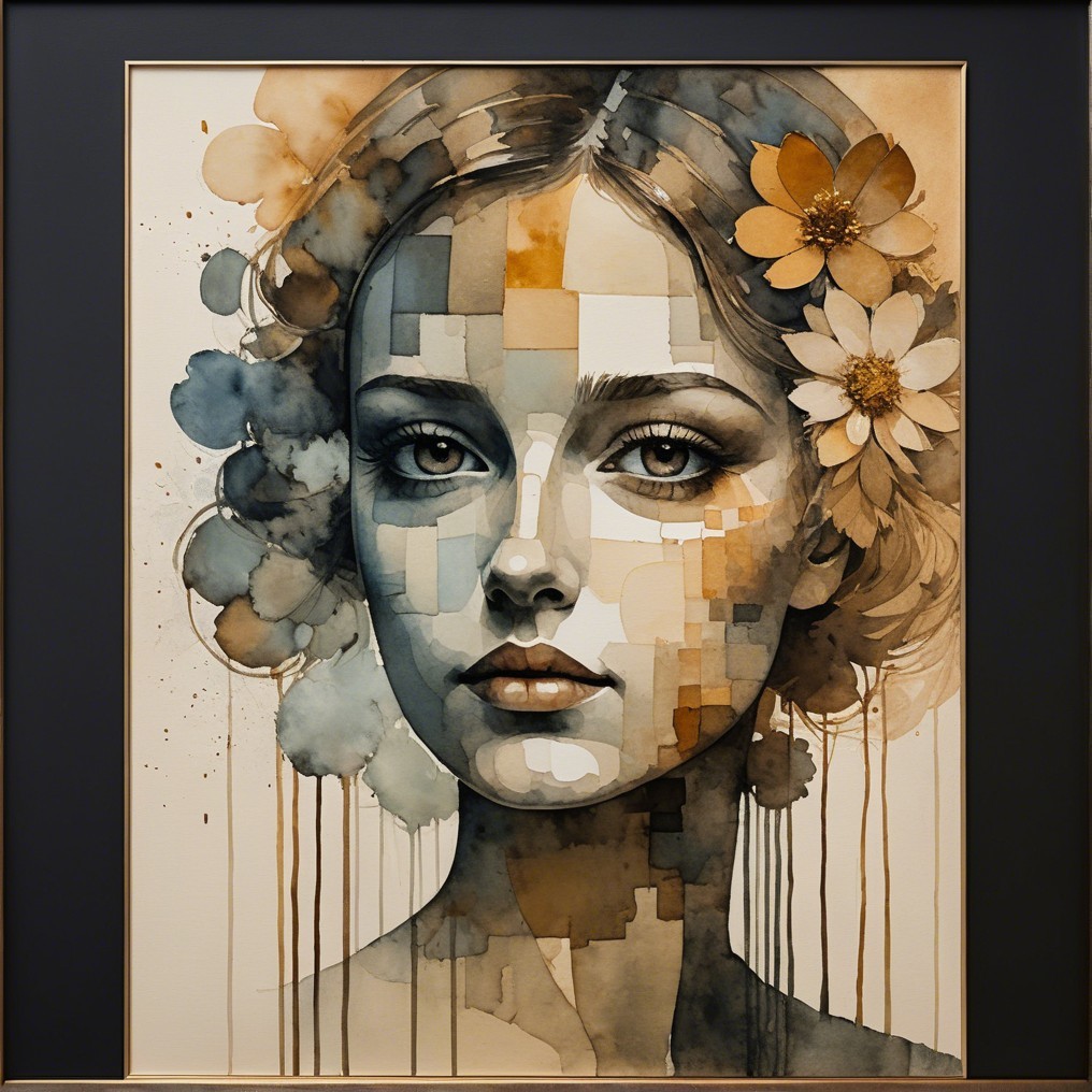 Serene Portrait of a Young Woman with Geometric Shapes