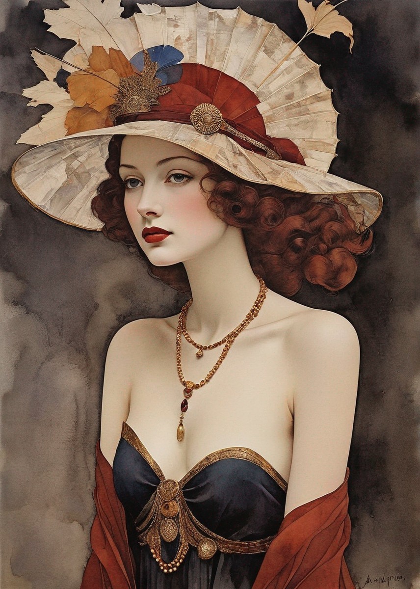 Portrait of a woman with red hair and autumn attire