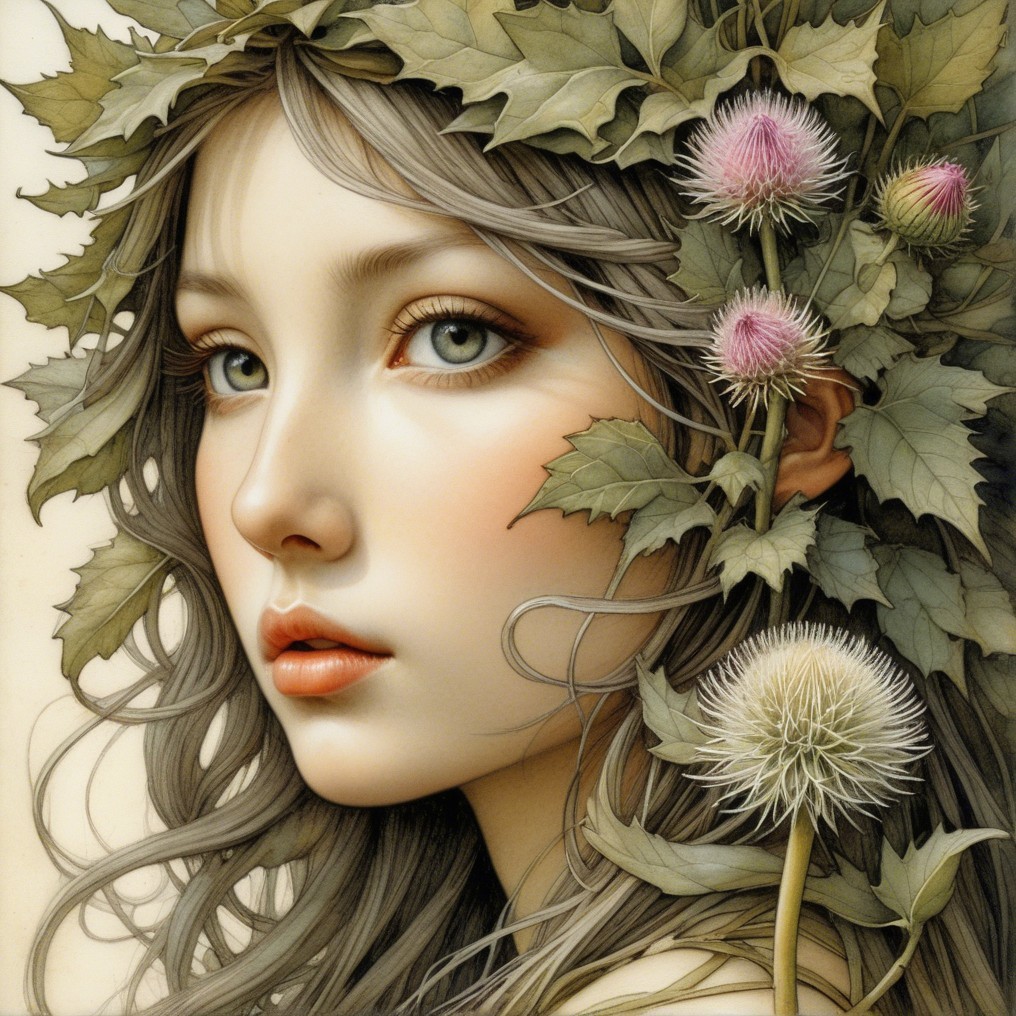 Portrait of a Young Woman with Nature Elements