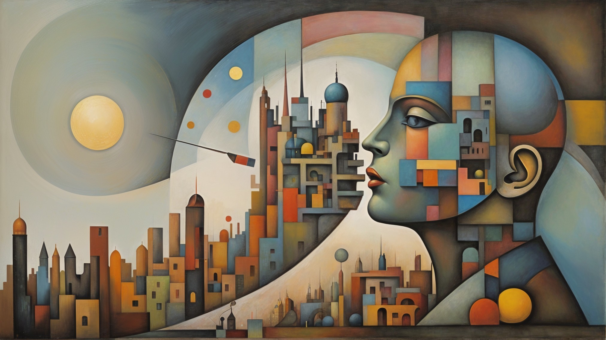 Abstract Composition of Woman and Cityscape in Color