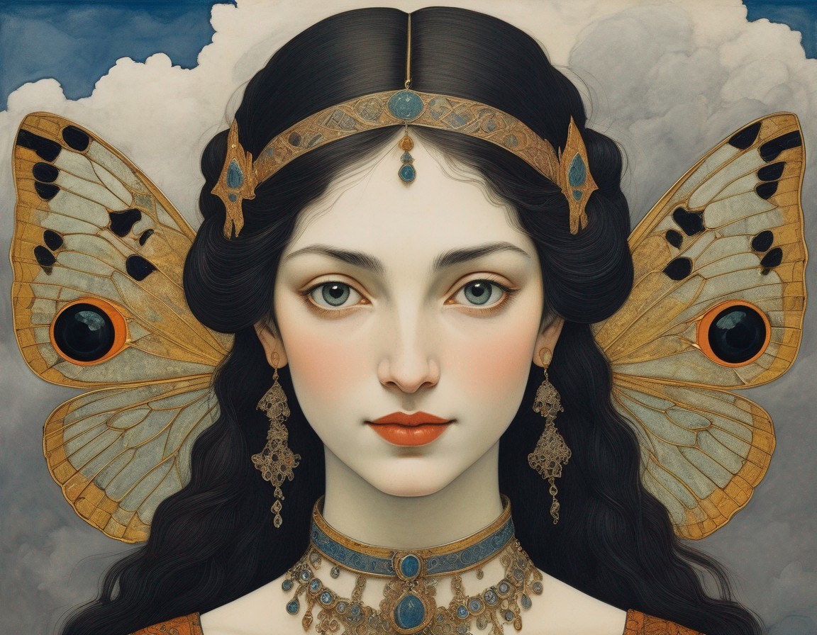 Woman with Butterfly Wings and Regal Jewelry