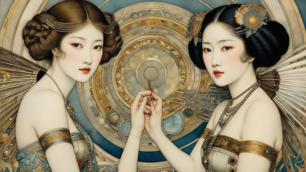 Elegantly Dressed Women with Floral Hairstyles and Patterns