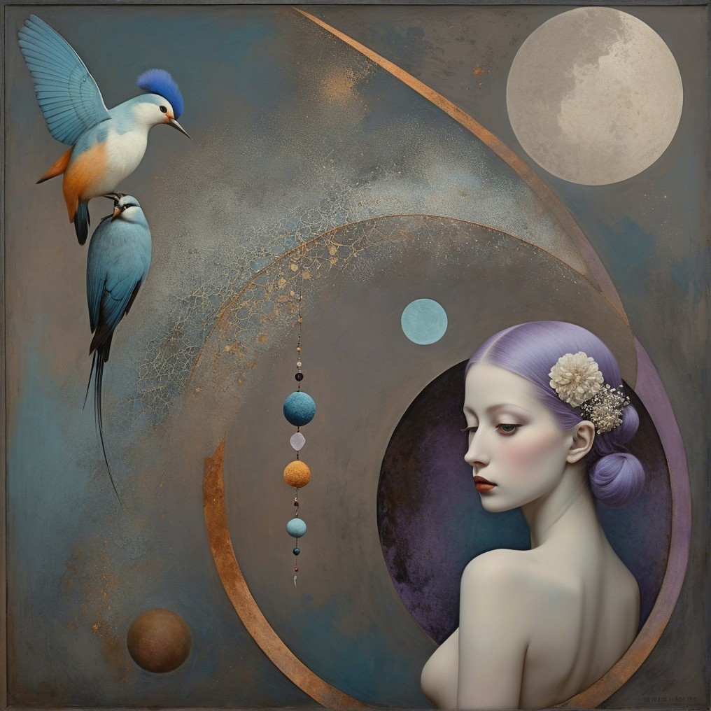 Dreamlike Scene of Young Woman with Lavender Hair