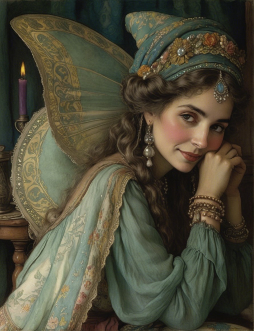 Serene Young Woman with Butterfly Wings and Candlelight