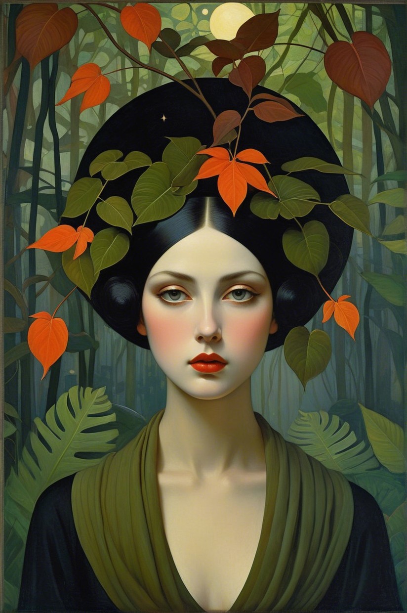 Portrait of a Young Woman in Lush Forest Setting