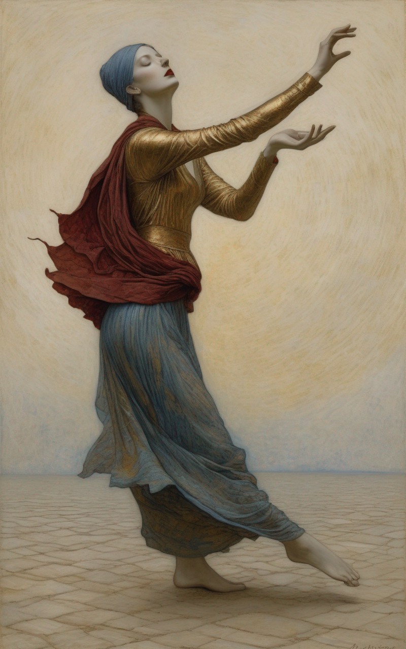 Woman in Gold and Blue Dress Dancing Gracefully