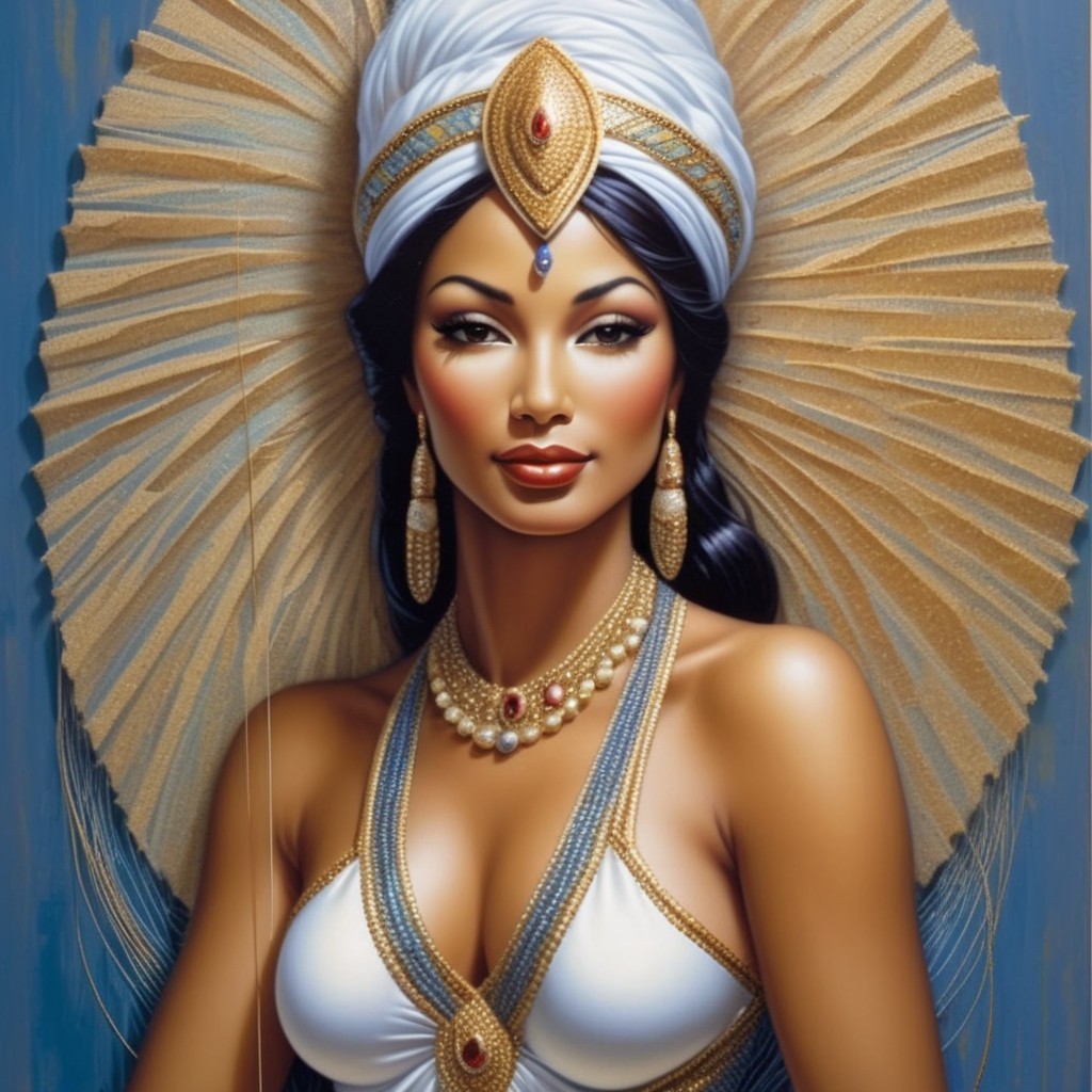 Illustration of a Woman in Turban and Gold Jewelry