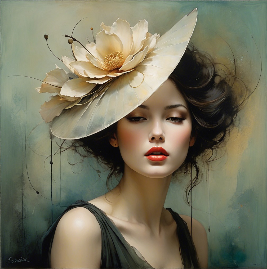 Elegant woman in a large hat with soft flower detail