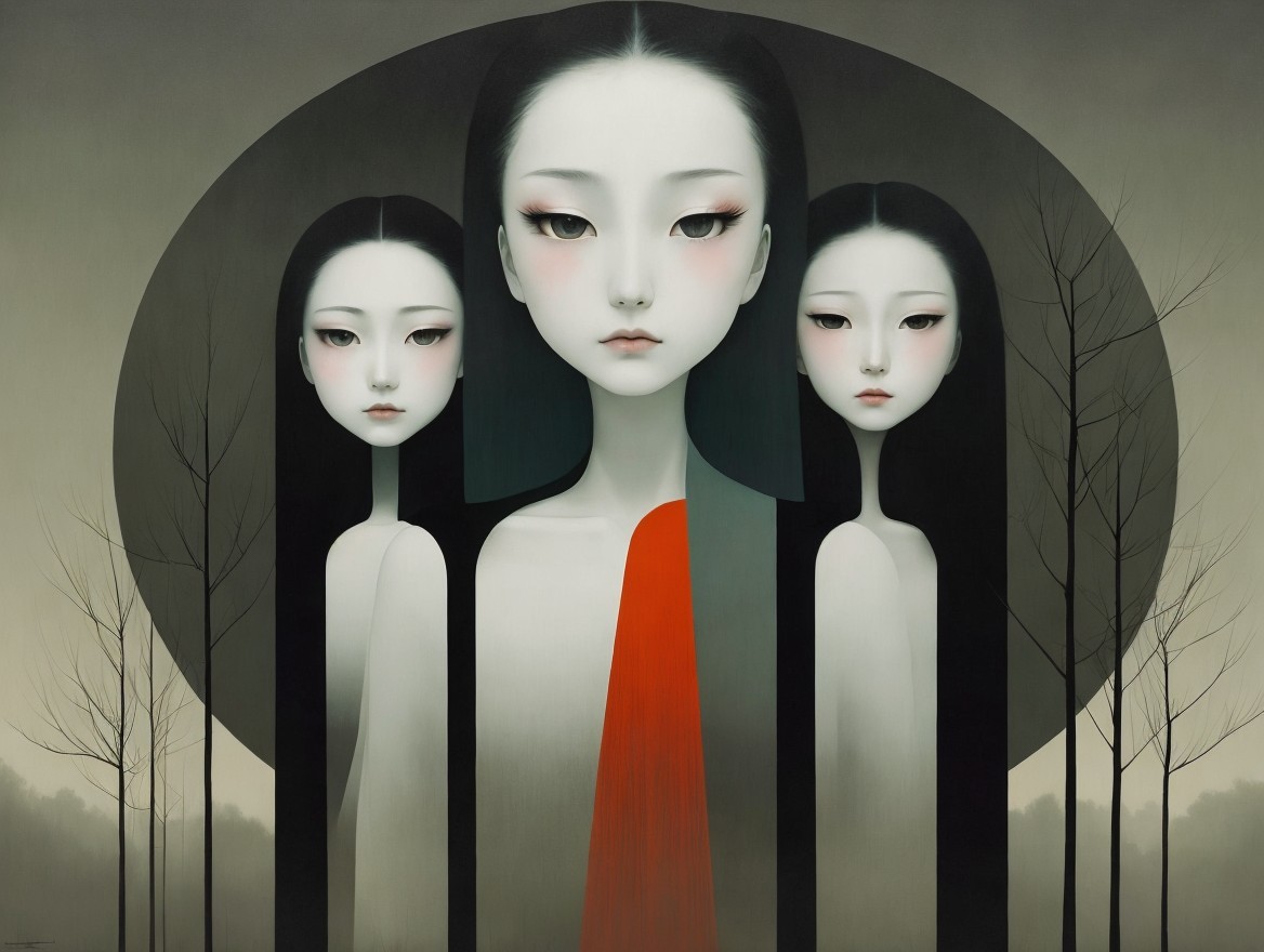 Elongated Figures with Pale Skin and Muted Background