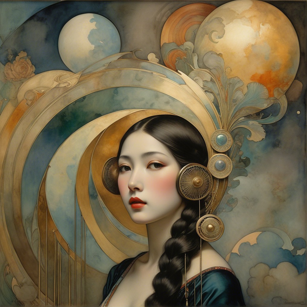 Serene Woman with Braid and Golden Accessories