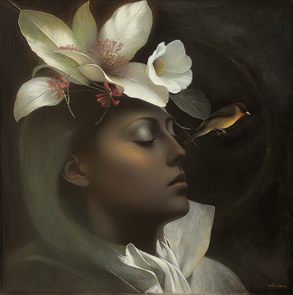 Serene Portrait of a Woman with Floral Accents