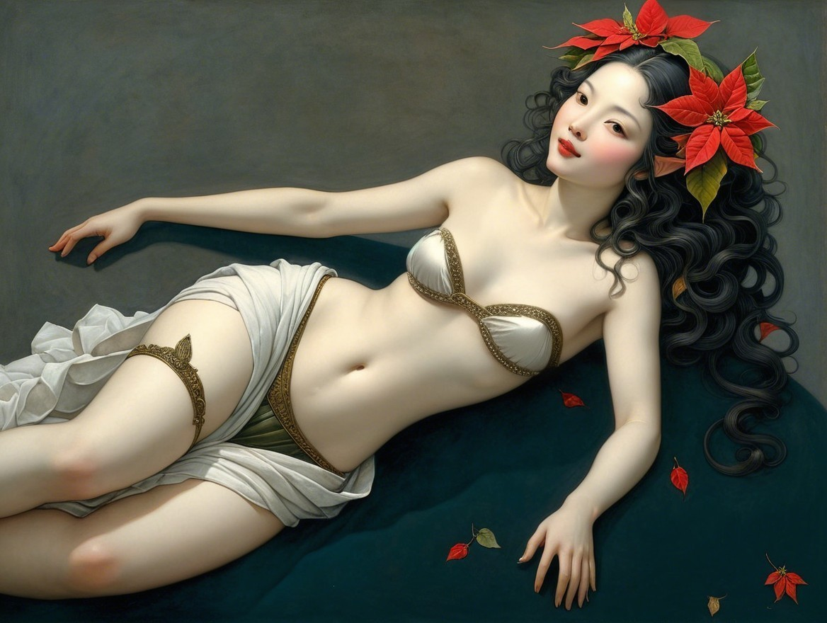 Serene Figure Adorned with Poinsettias in Artwork