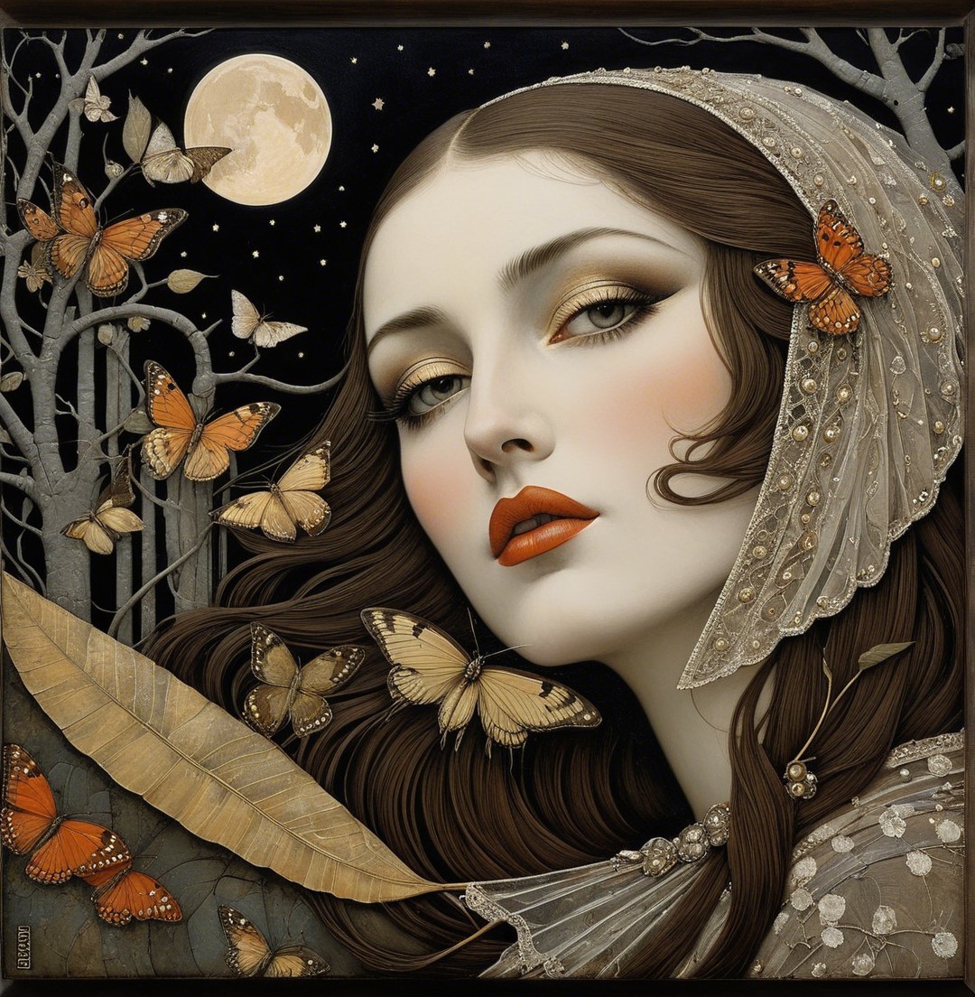 Digital Painting of a Young Woman with Butterflies