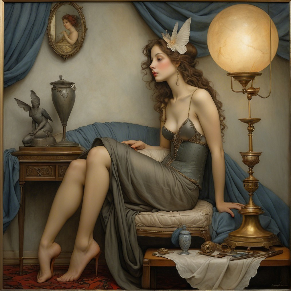 Elegant Woman in Vintage Setting with Antique Decor