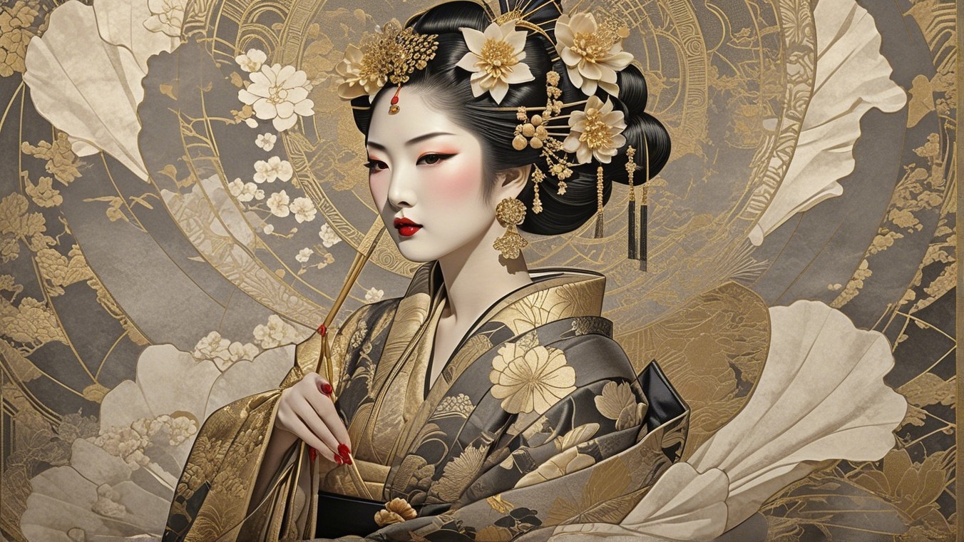 Traditional Japanese Woman in Elegant Kimono Attire