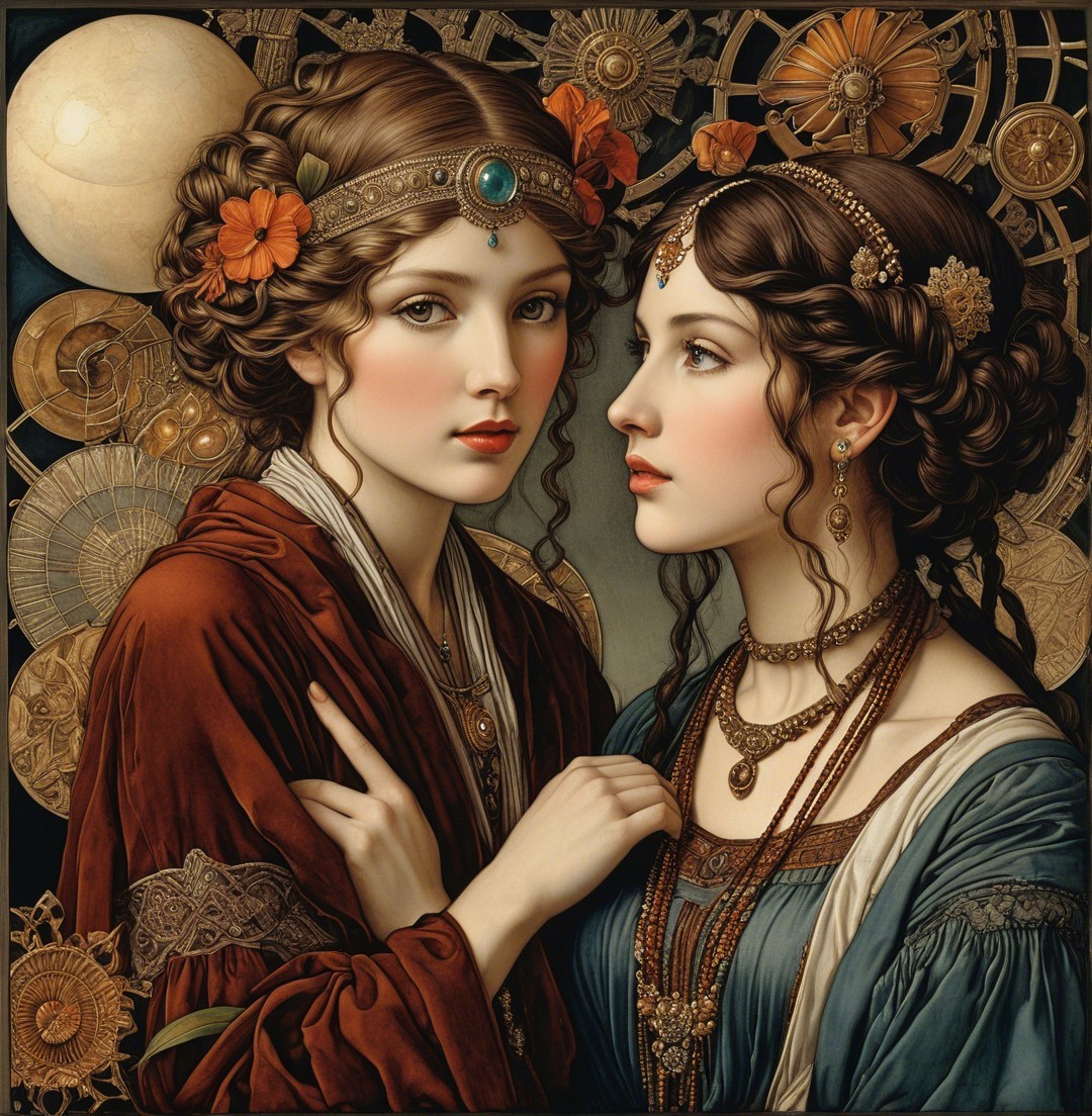 Renaissance Portrait of Two Women with Dark Hair