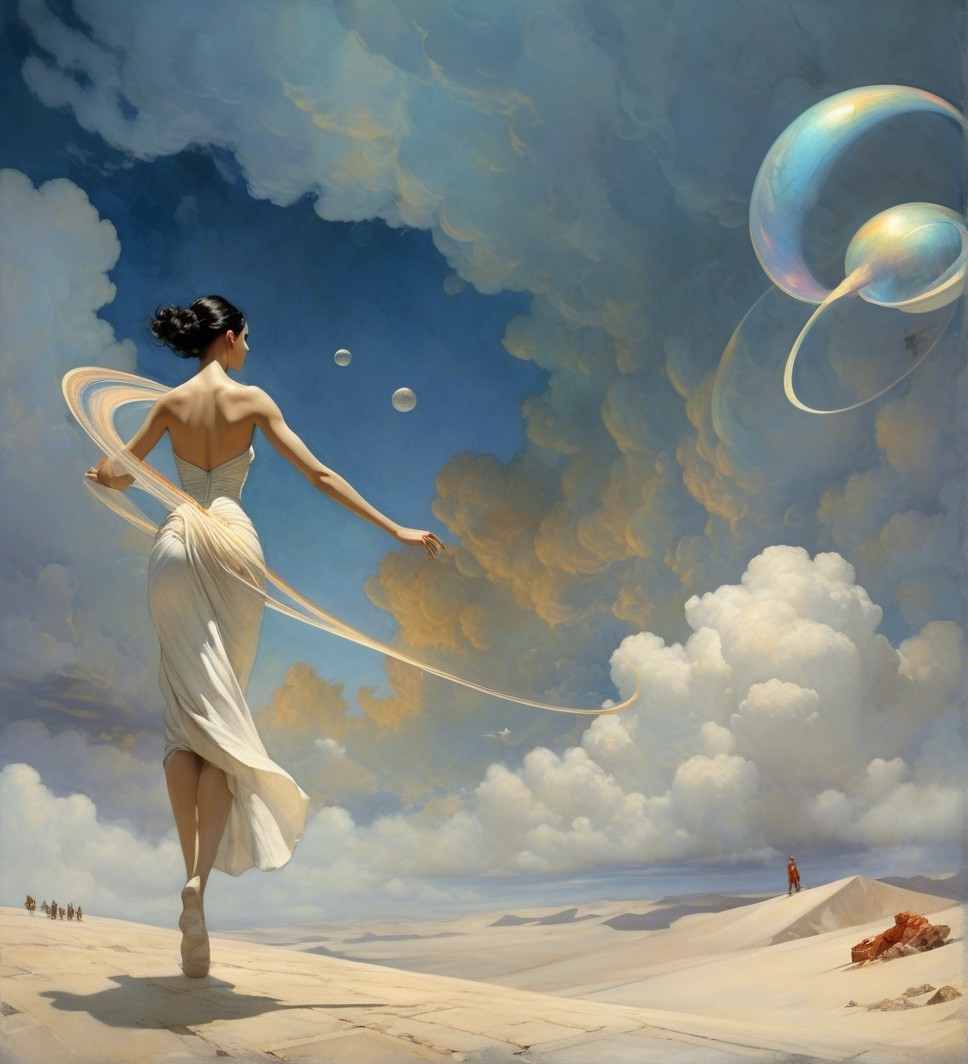 Surreal Landscape with Figure in White Dress