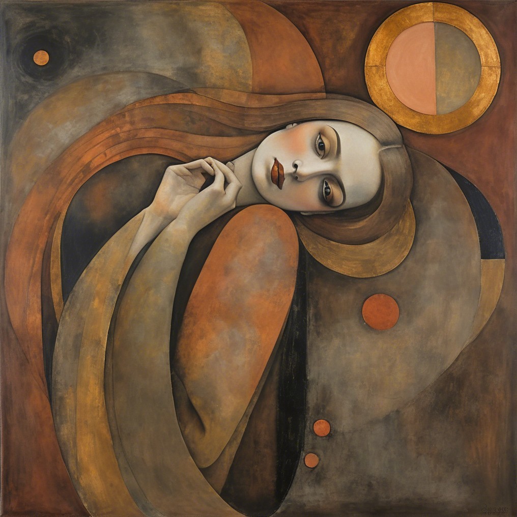 Stylized Portrait of a Serene Woman with Abstract Shapes