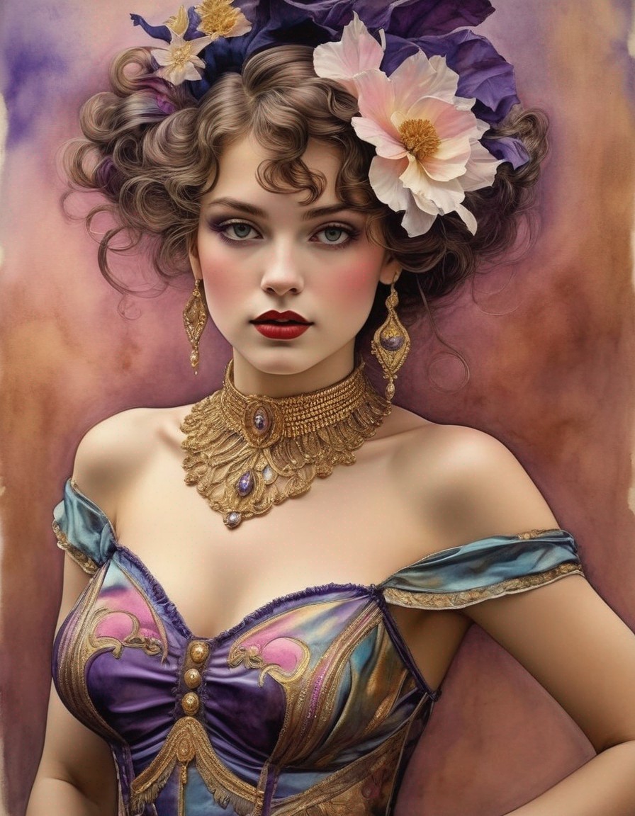 Victorian woman illustration with elaborate hairstyle and attire