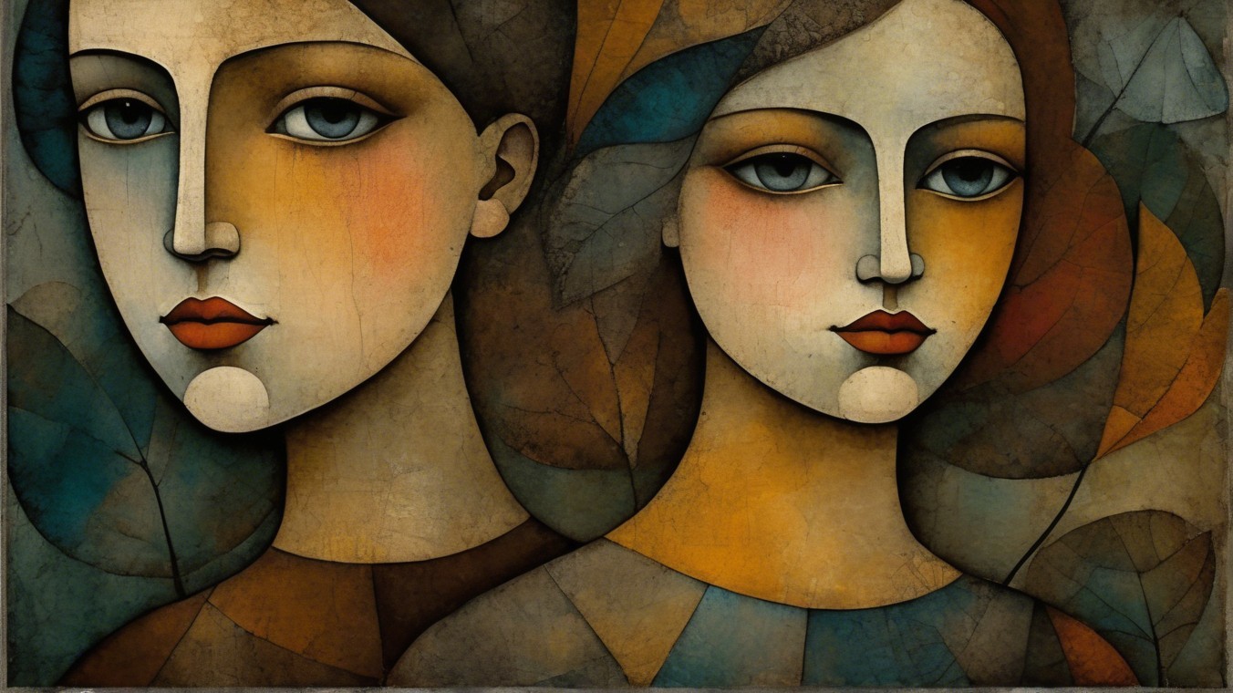 Stylized Female Figures with Symmetrical Faces and Colors