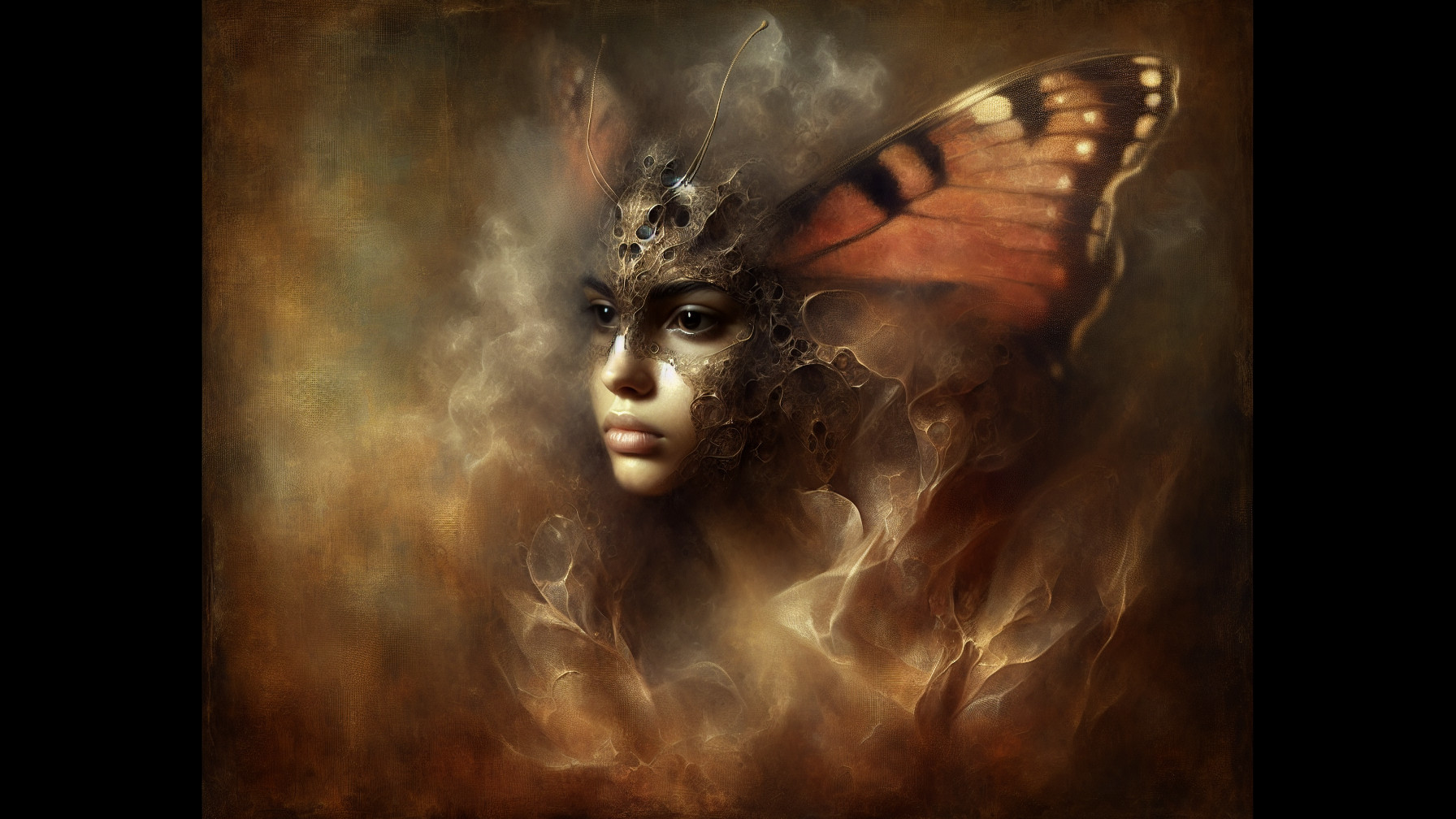 Surreal Female Face with Butterfly Wing Features