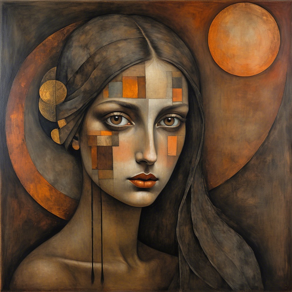 Stylized Portrait of a Woman with Geometric Patterns