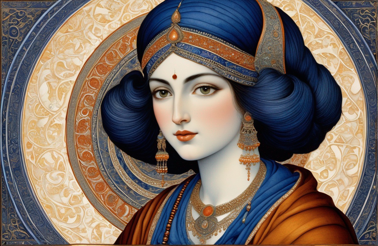 Stylized digital portrait of a woman with blue hair