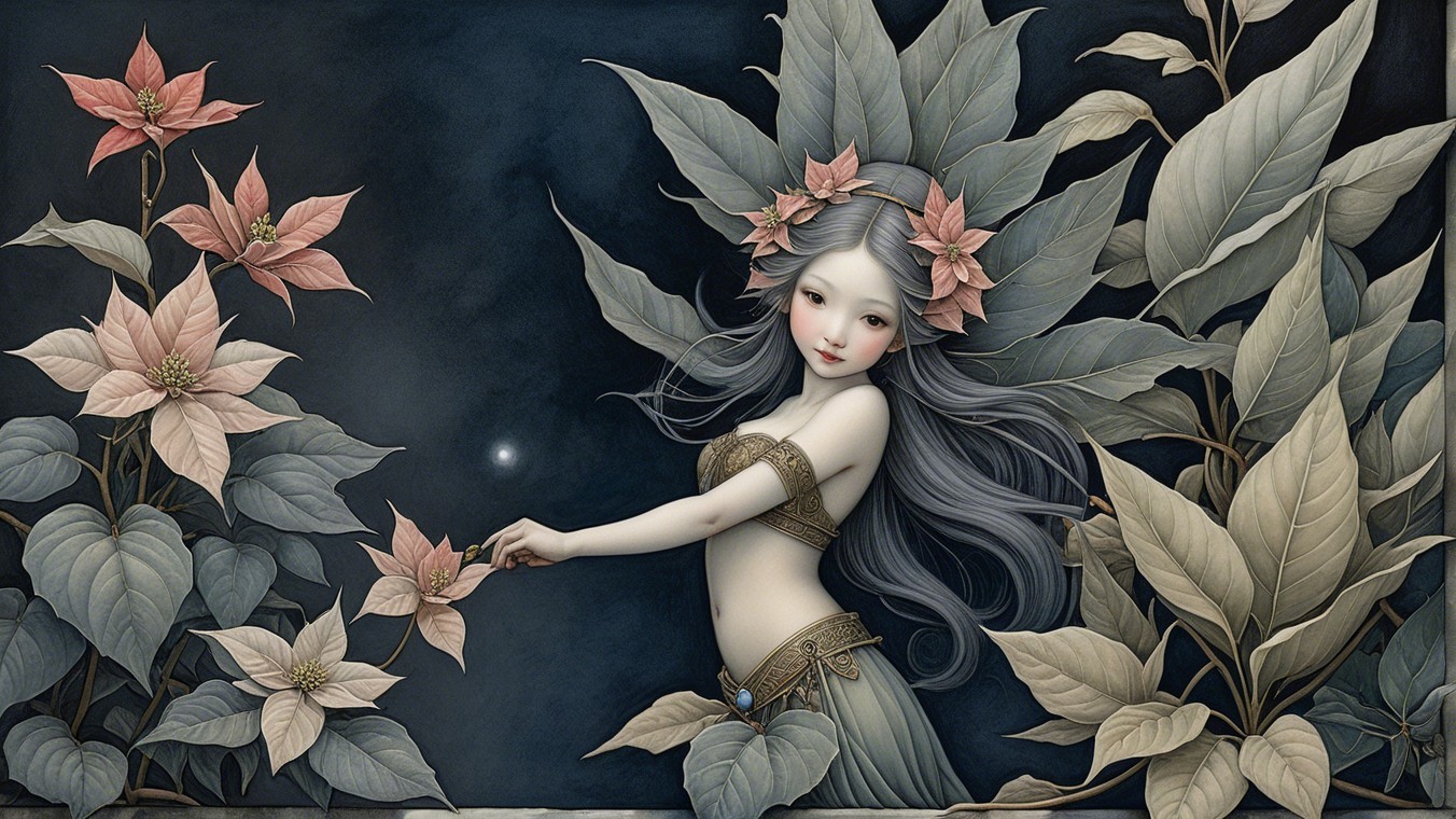 Whimsical Young Girl in a Serene Greenery Setting