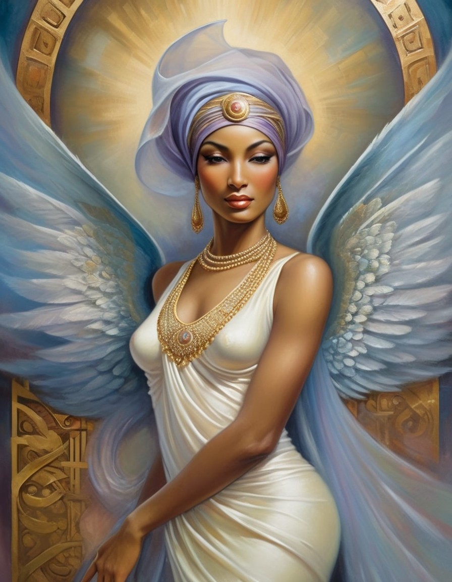 Ethereal Woman with Angelic Wings and White Garment