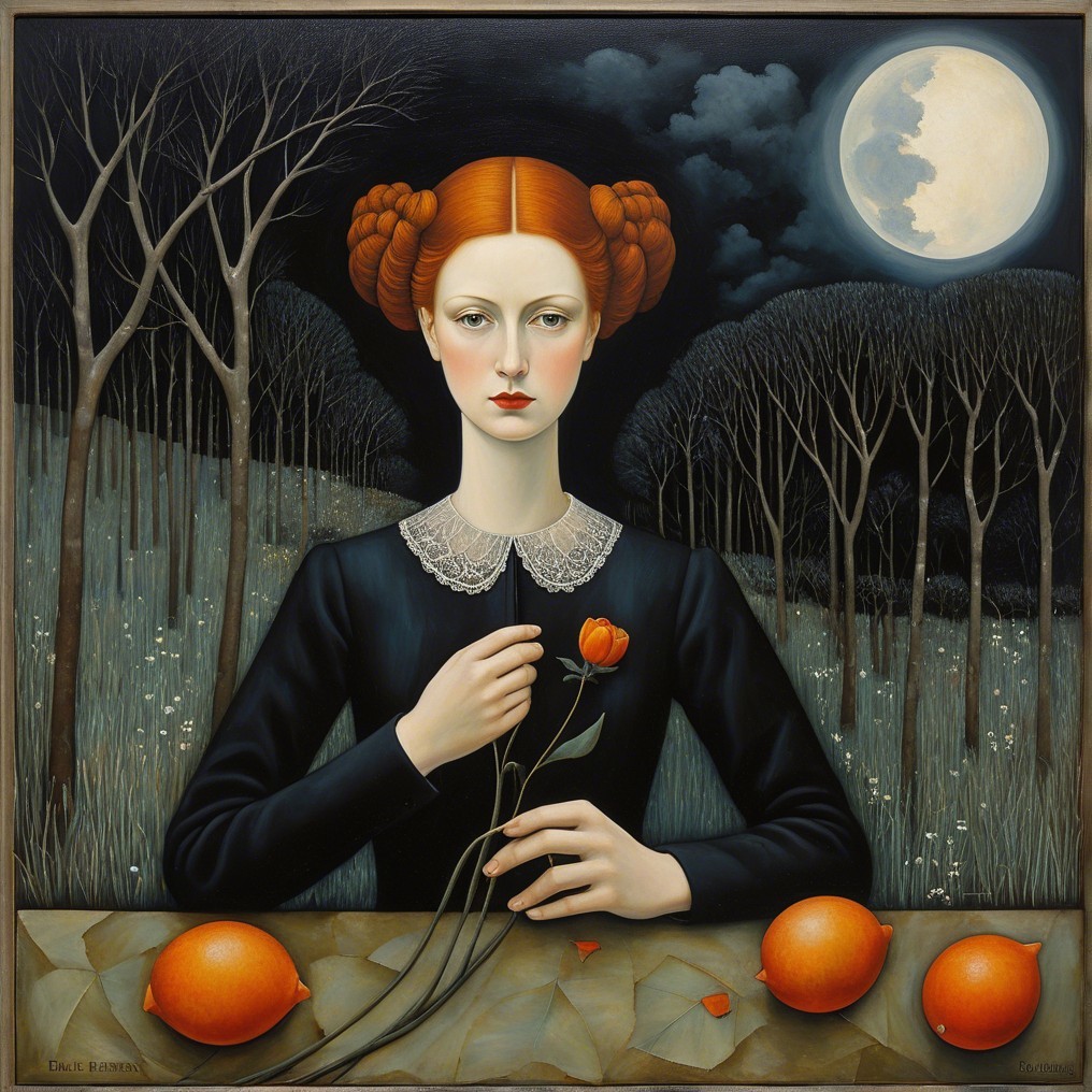 Young Woman with Red Hair in Somber Landscape