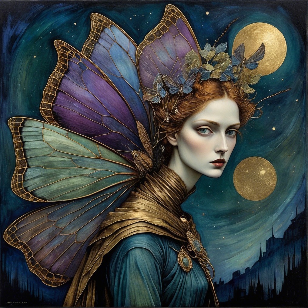 Portrait of a Woman with Butterfly Wings and Moons