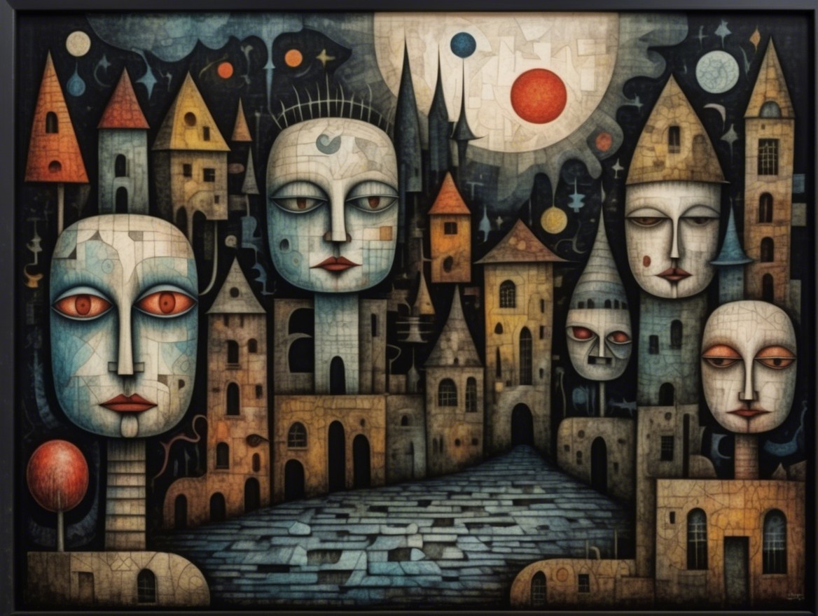 Surreal Dreamlike Landscape with Abstract Figures