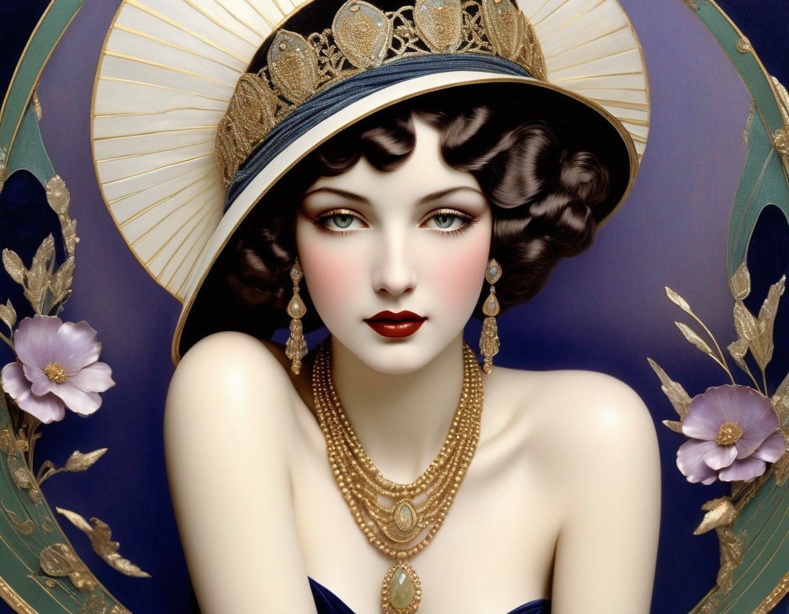 Illustration of a Woman with Dark Hair and Jewelry