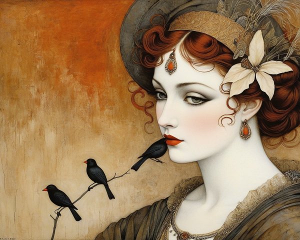 Portrait of a Woman with Red Hair and Elegant Attire