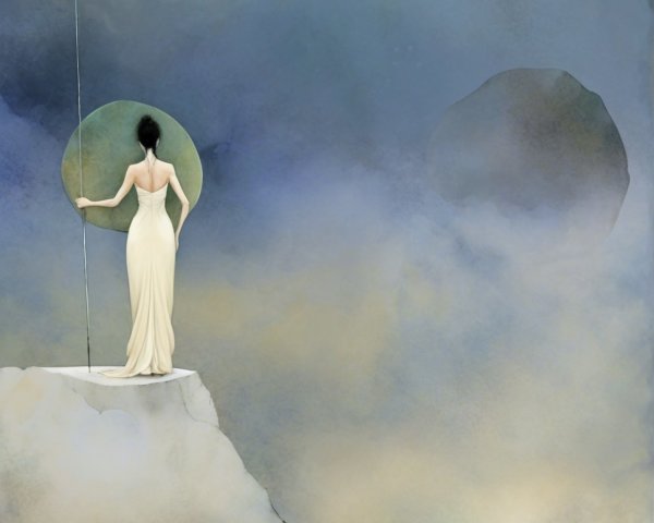 Solitary Figure on Cliff in Dreamlike Landscape