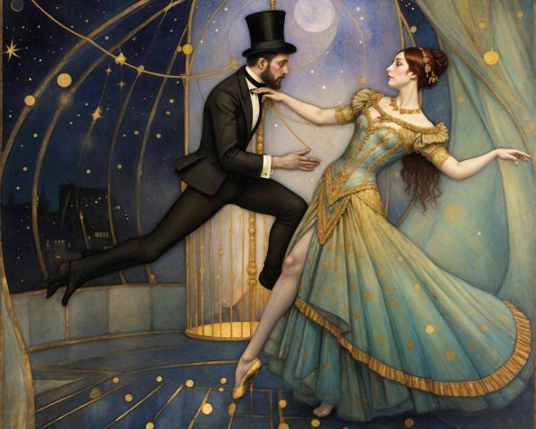 Couple Dancing Under Starry Night with Moonlight Glow
