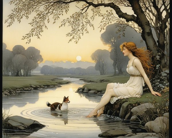 Serene Sunset Scene by a Tranquil River