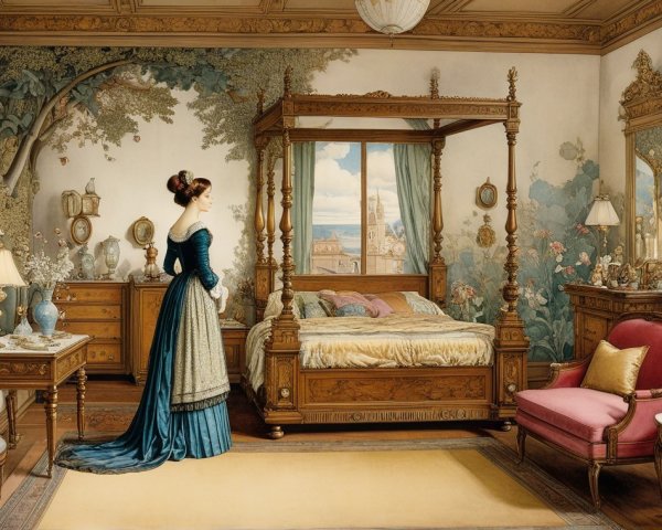 Elegant Bedroom with Four-Poster Bed and Scenic View